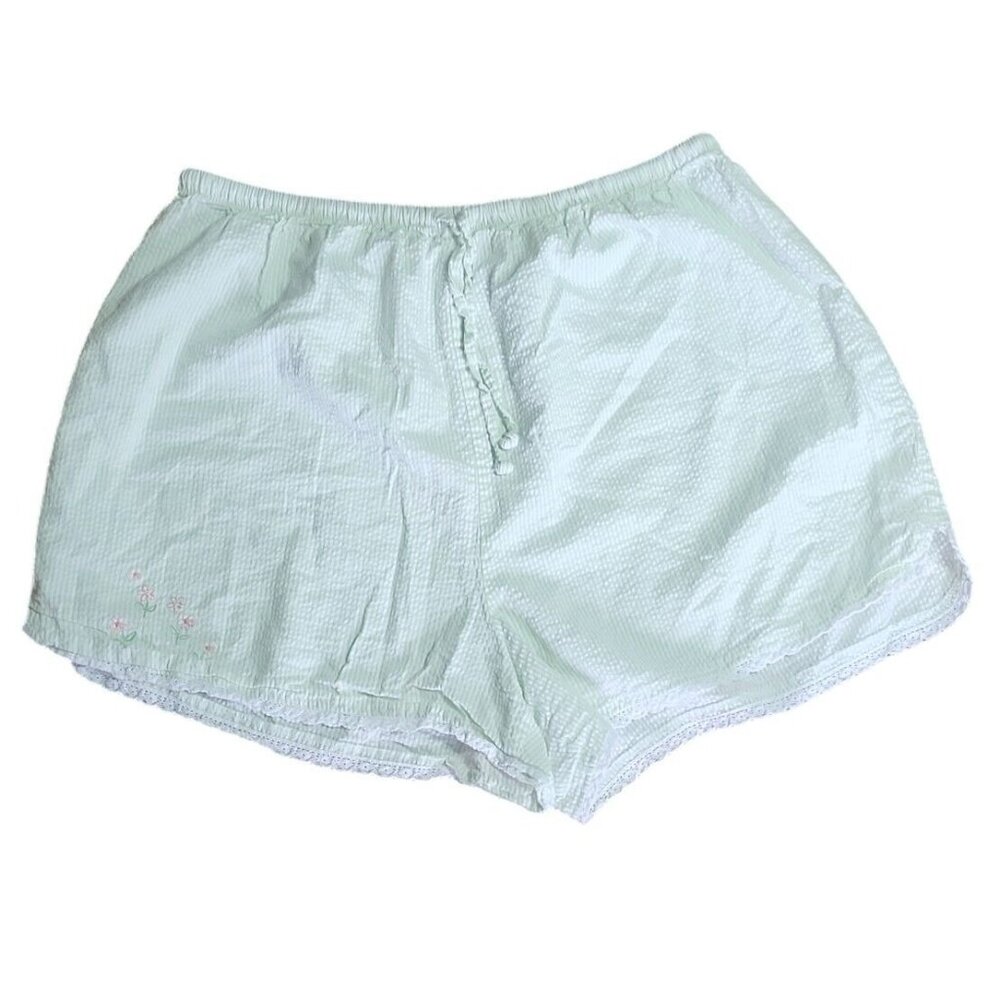 CLASSIC ELEMENTS Green Striped Embroidered Drawstring‎ Waist Shorts Womens XL